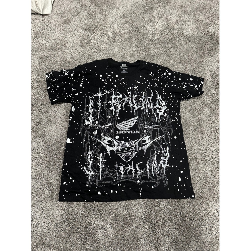 Honda JT Racing Graphic Tee Mens XL Black Paint Splatter Heavy Metal T-Shirt